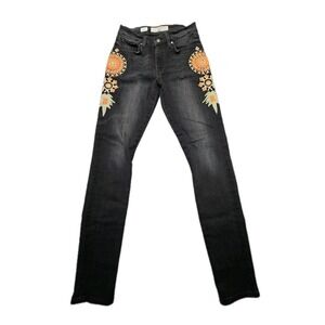 Miss Me Vintage Charlotte Mandarine Black Embroidered Skinny Jeans Womens 29